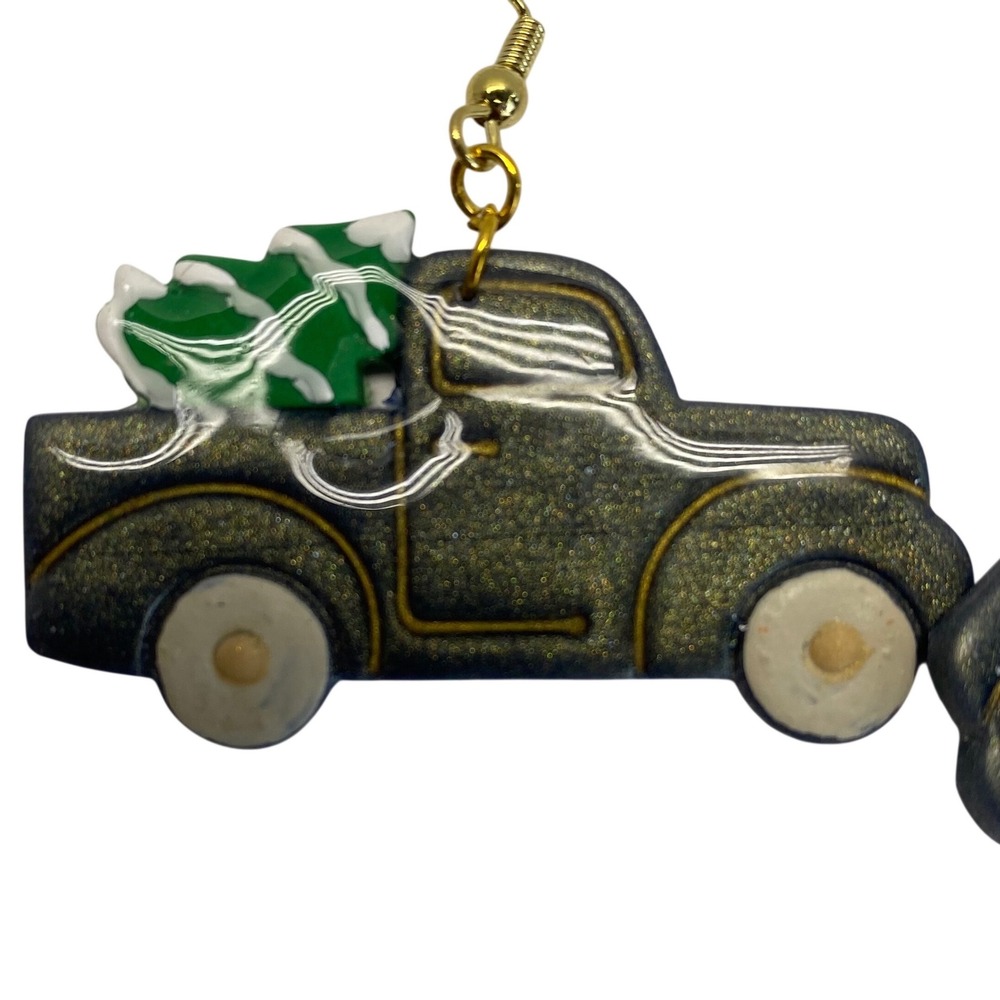 Handmade‎ Polymer Clay Truck Christmas Tree Earrings Cute Festive Gift for Women